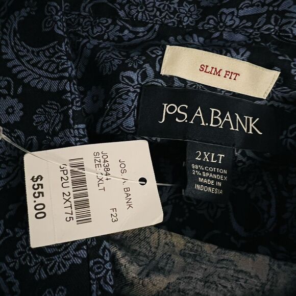 NWT Jos A Bank Blue Paisley Lightweight Satin Button Down Dress Shirt 2XLT - Picture 7 of 8